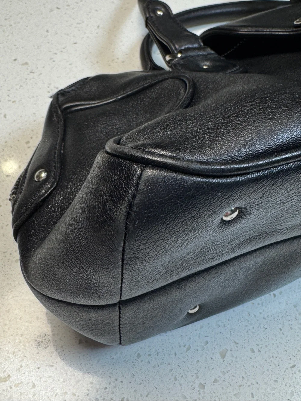 Vintage Y2K Cole Haan Alexa F04 Black Leather Satchel Shoulder Bag Silver Buckle